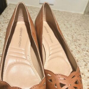 Adrienne Vittadini Cognac Laser-Cut Leather Flats